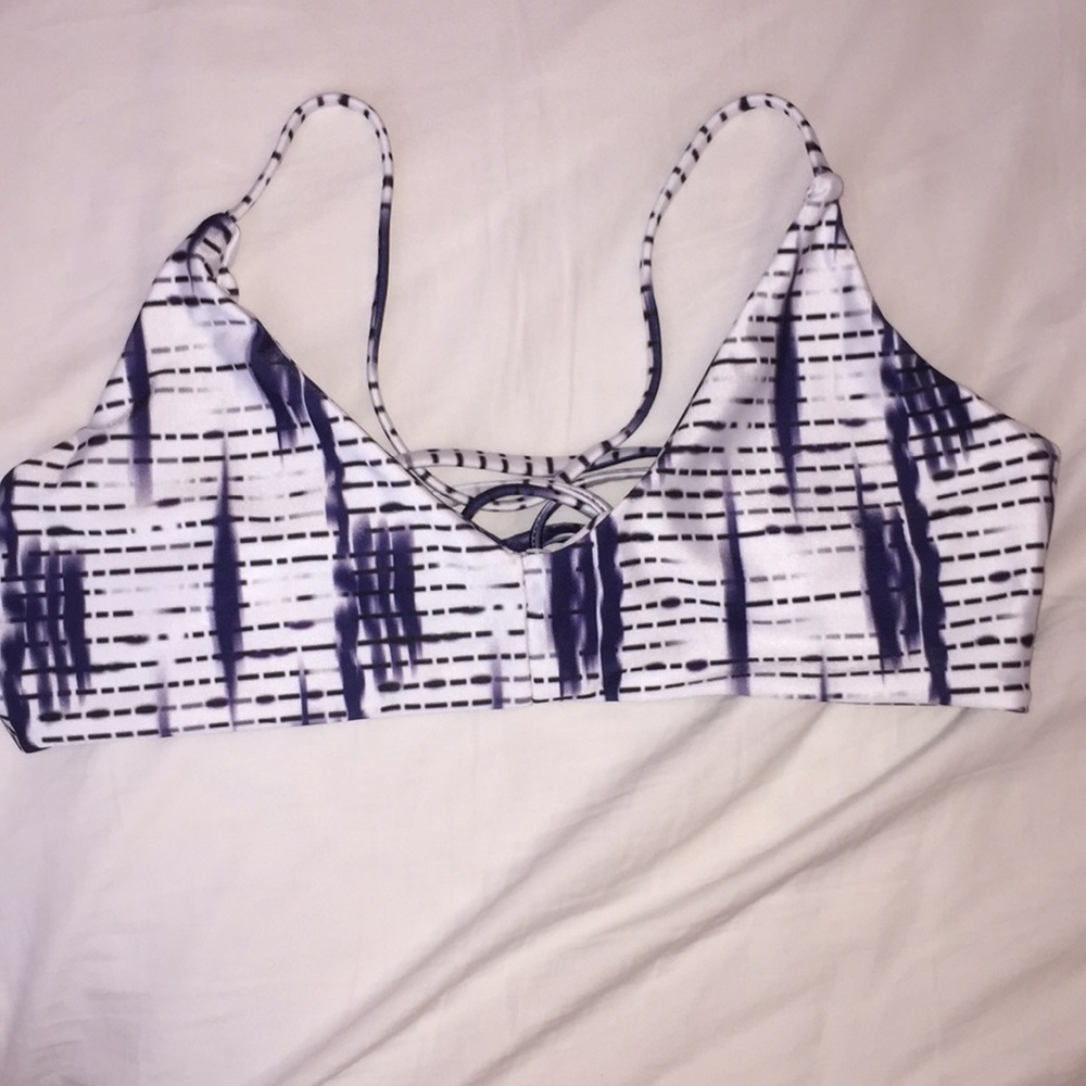 Blue and white bikini top and bottom